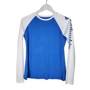 COLUMBIA PFG Omni-Shade Sun Protection Shirt‎ XS Blue White Long Sleeve Womens
